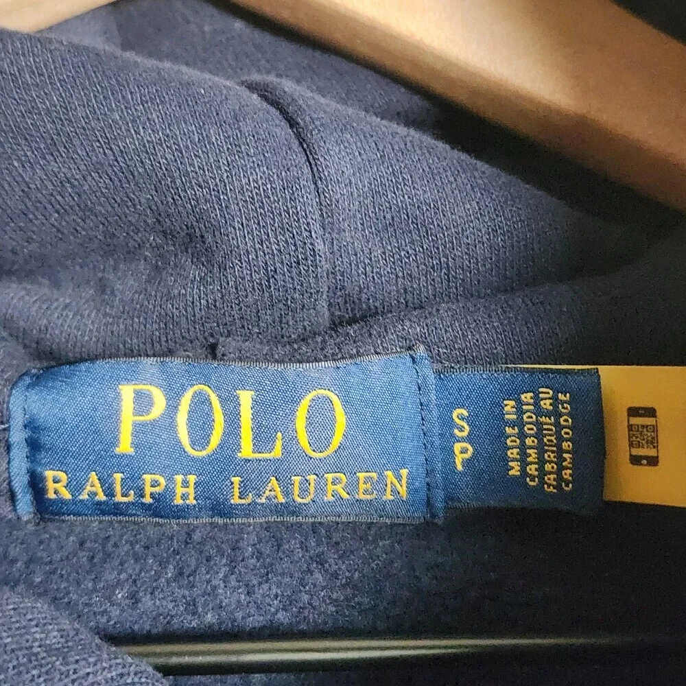 Polo Ralph Lauren Hoodie Mens Small Blue Pullover Polo Players Graphic 3 Sleeve